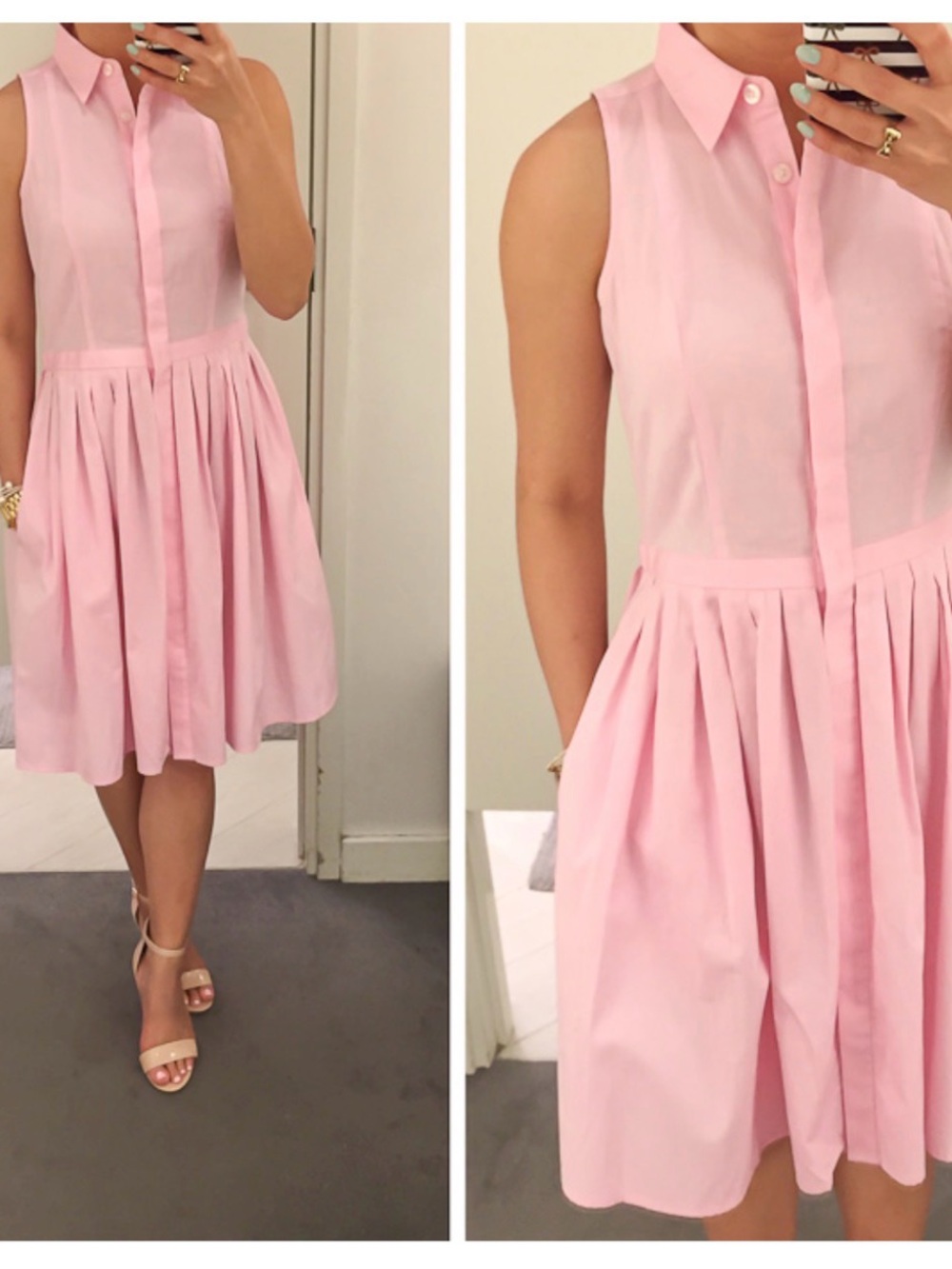 Ann Taylor Sleeveless Pink Pleated Shirt Dress